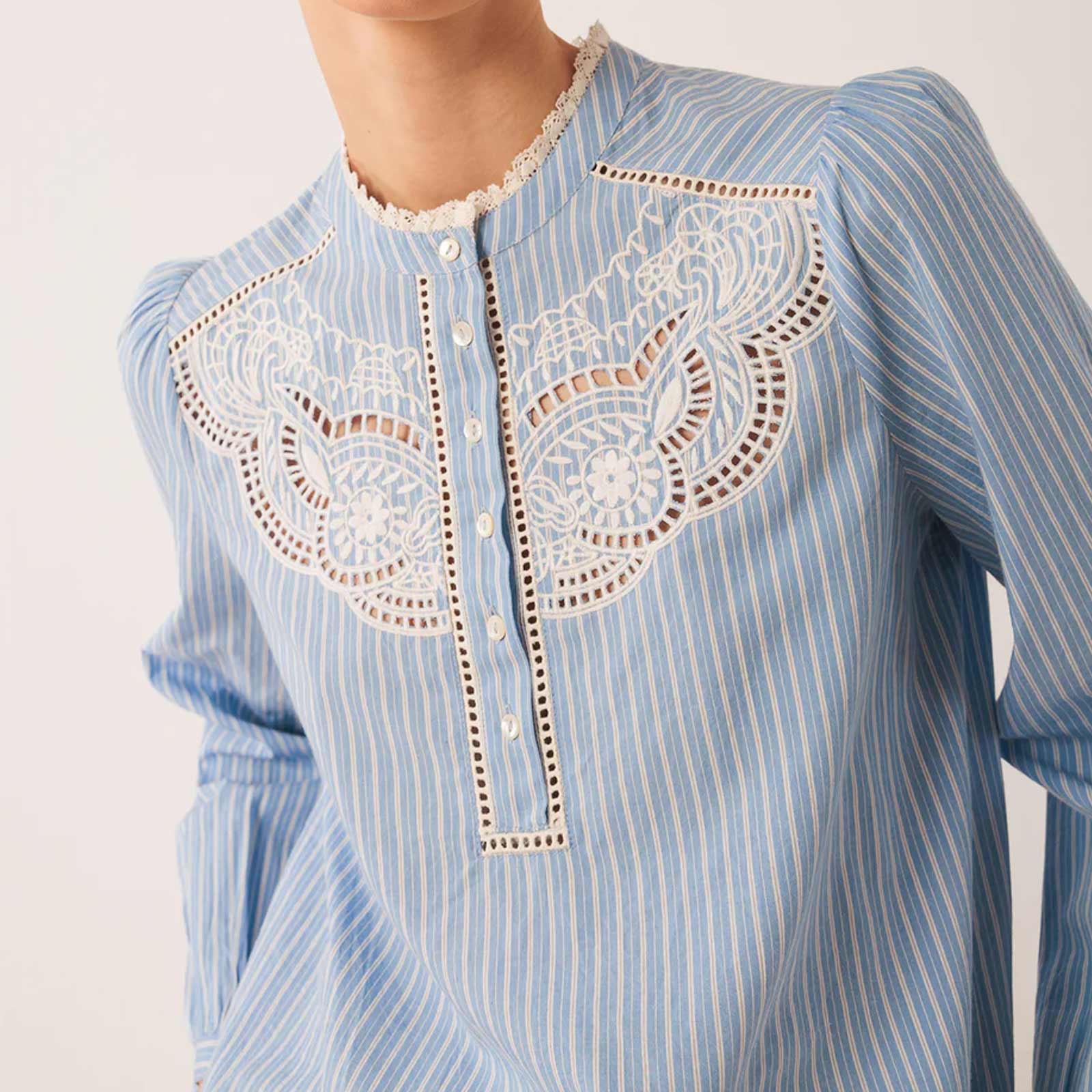 Embroidery Stripe Cotton Blouse azul - Image 5
