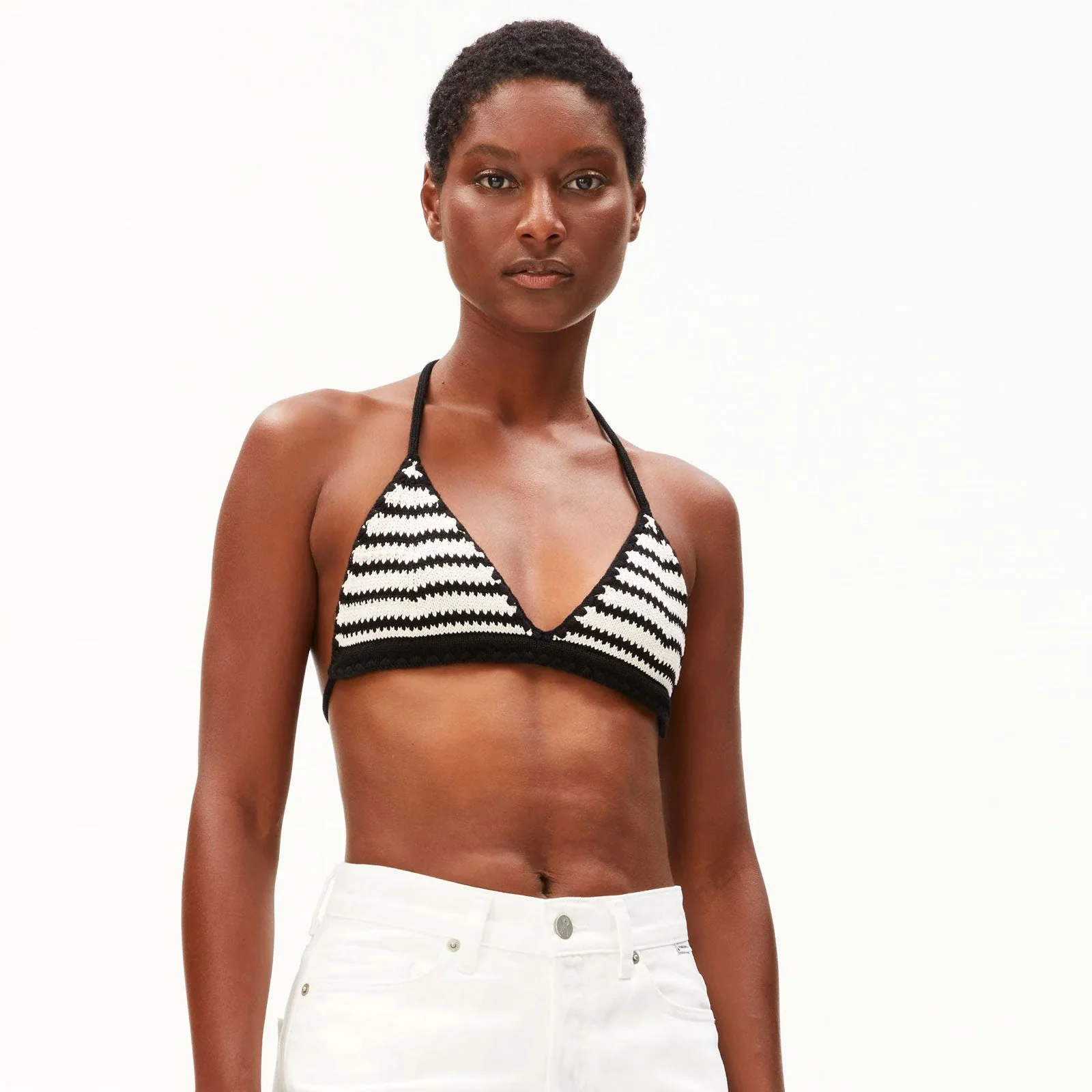 Stripe Bikini Knit Top undyed black