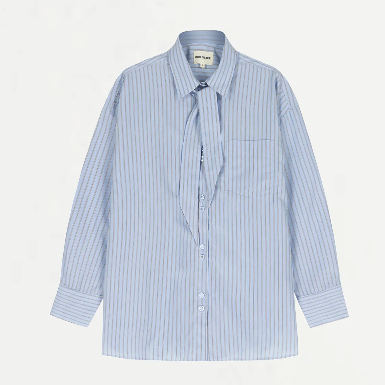 Tally S Neck Tie Boyfriend Shirt light blue